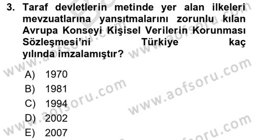 Bilişim Hukuku Dersi 2025 - 2026 Yılı (Final) Dönem Sonu Sınav Soruları 3. Soru