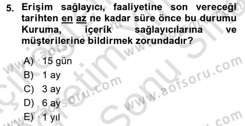 Bilişim Hukuku Dersi 2025 - 2026 Yılı (Final) Dönem Sonu Sınav Soruları 5. Soru