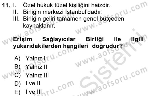 Bilişim Hukuku Dersi 2025 - 2026 Yılı Yaz Okulu Sınav Soruları 11. Soru
