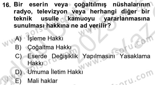 Bilişim Hukuku Dersi 2025 - 2026 Yılı Yaz Okulu Sınav Soruları 16. Soru