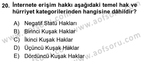 Bilişim Hukuku Dersi 2025 - 2026 Yılı Yaz Okulu Sınav Soruları 20. Soru