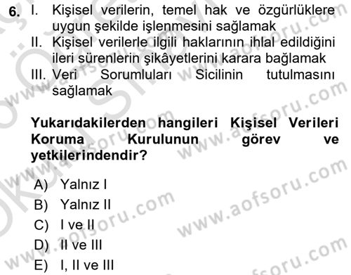 Bilişim Hukuku Dersi 2025 - 2026 Yılı Yaz Okulu Sınav Soruları 6. Soru