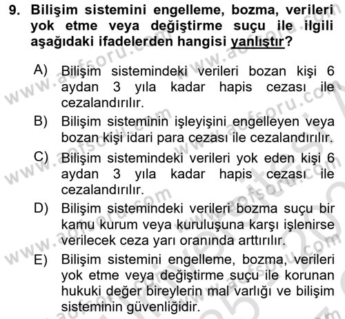 Bilişim Hukuku Dersi 2025 - 2026 Yılı Yaz Okulu Sınav Soruları 9. Soru
