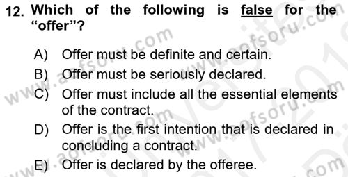 Business Law Dersi 2017 - 2018 Yılı (Vize) Ara Sınav Soruları 12. Soru