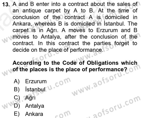 Business Law Dersi 2017 - 2018 Yılı (Vize) Ara Sınav Soruları 13. Soru