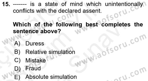 Business Law Dersi 2017 - 2018 Yılı (Vize) Ara Sınav Soruları 15. Soru