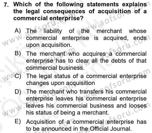 Business Law Dersi 2017 - 2018 Yılı (Vize) Ara Sınav Soruları 7. Soru