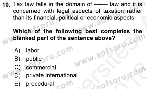 Business Law Dersi 2017 - 2018 Yılı (Final) Dönem Sonu Sınav Soruları 10. Soru