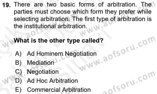 Business Law Dersi 2017 - 2018 Yılı (Final) Dönem Sonu Sınav Soruları 19. Soru