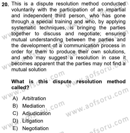 Business Law Dersi 2017 - 2018 Yılı (Final) Dönem Sonu Sınav Soruları 20. Soru