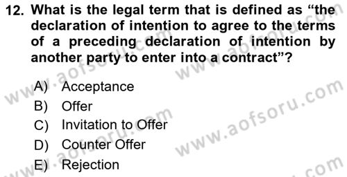 Business Law Dersi 2018 - 2019 Yılı (Vize) Ara Sınav Soruları 12. Soru