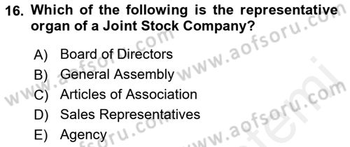 Business Law Dersi 2018 - 2019 Yılı (Vize) Ara Sınav Soruları 16. Soru