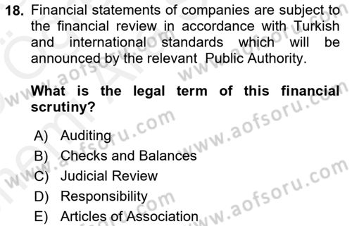Business Law Dersi 2018 - 2019 Yılı (Vize) Ara Sınav Soruları 18. Soru