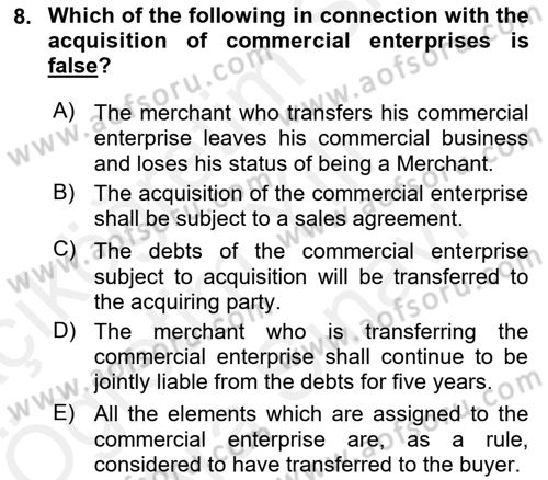 Business Law Dersi 2018 - 2019 Yılı (Vize) Ara Sınav Soruları 8. Soru