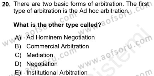 Business Law Dersi 2018 - 2019 Yılı (Final) Dönem Sonu Sınav Soruları 20. Soru