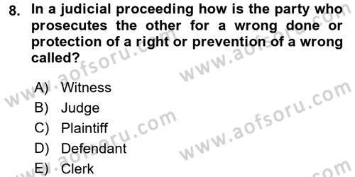 Business Law Dersi 2018 - 2019 Yılı (Final) Dönem Sonu Sınav Soruları 8. Soru