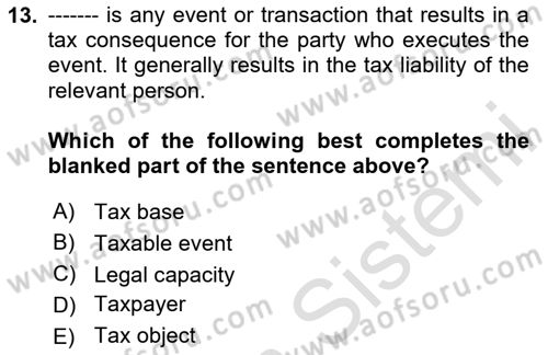 Business Law Dersi 2020 - 2021 Yılı Yaz Okulu Sınav Soruları 13. Soru