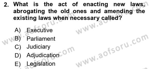 Business Law Dersi 2020 - 2021 Yılı Yaz Okulu Sınav Soruları 2. Soru