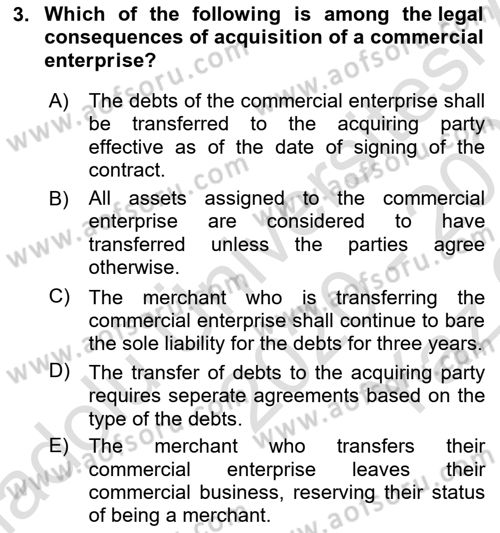 Business Law Dersi 2020 - 2021 Yılı Yaz Okulu Sınav Soruları 3. Soru