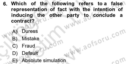 Business Law Dersi 2020 - 2021 Yılı Yaz Okulu Sınav Soruları 6. Soru