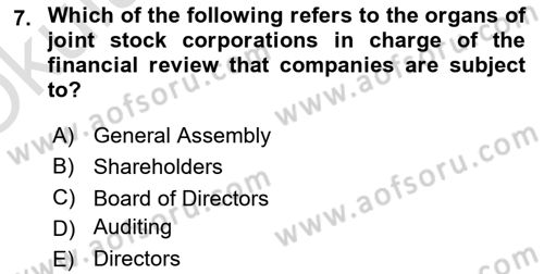 Business Law Dersi 2020 - 2021 Yılı Yaz Okulu Sınav Soruları 7. Soru