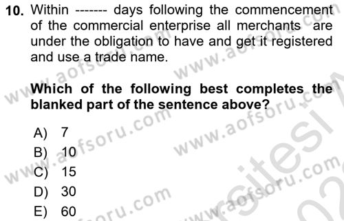 Business Law Dersi 2021 - 2022 Yılı (Vize) Ara Sınav Soruları 10. Soru