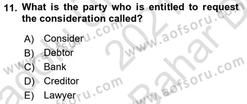 Business Law Dersi 2021 - 2022 Yılı (Vize) Ara Sınav Soruları 11. Soru