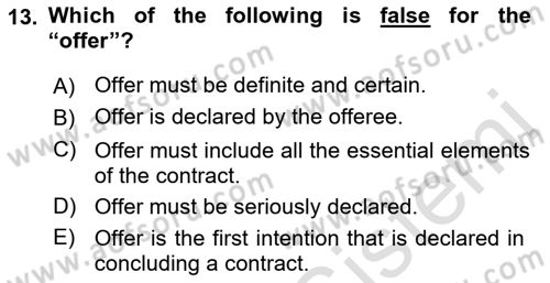 Business Law Dersi 2021 - 2022 Yılı (Vize) Ara Sınav Soruları 13. Soru