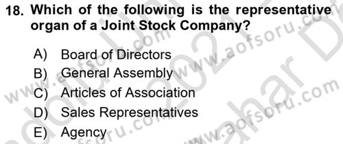 Business Law Dersi 2021 - 2022 Yılı (Vize) Ara Sınav Soruları 18. Soru