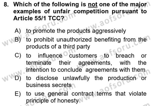 Business Law Dersi 2021 - 2022 Yılı (Vize) Ara Sınav Soruları 8. Soru