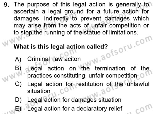 Business Law Dersi 2021 - 2022 Yılı (Vize) Ara Sınav Soruları 9. Soru