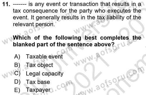 Business Law Dersi 2021 - 2022 Yılı (Final) Dönem Sonu Sınav Soruları 11. Soru