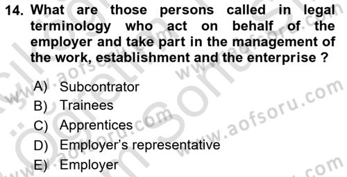 Business Law Dersi 2021 - 2022 Yılı (Final) Dönem Sonu Sınav Soruları 14. Soru