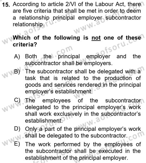 Business Law Dersi 2021 - 2022 Yılı (Final) Dönem Sonu Sınav Soruları 15. Soru