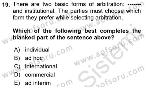 Business Law Dersi 2021 - 2022 Yılı (Final) Dönem Sonu Sınav Soruları 19. Soru