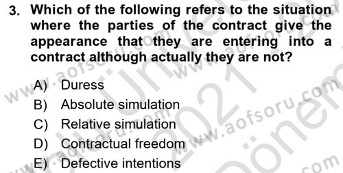 Business Law Dersi 2021 - 2022 Yılı (Final) Dönem Sonu Sınav Soruları 3. Soru