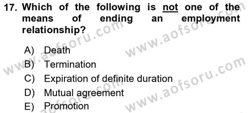 Business Law Dersi 2021 - 2022 Yılı Yaz Okulu Sınav Soruları 17. Soru