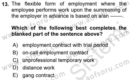 Business Law Dersi 2022 - 2023 Yılı Yaz Okulu Sınav Soruları 13. Soru