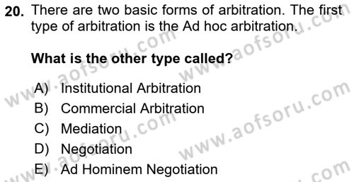 Business Law Dersi 2022 - 2023 Yılı Yaz Okulu Sınav Soruları 20. Soru