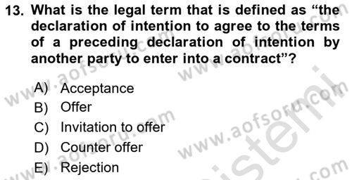Business Law Dersi 2023 - 2024 Yılı (Vize) Ara Sınav Soruları 13. Soru