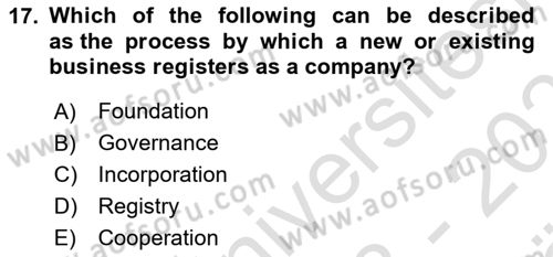 Business Law Dersi 2023 - 2024 Yılı (Vize) Ara Sınav Soruları 17. Soru