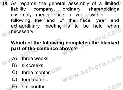 Business Law Dersi 2023 - 2024 Yılı (Vize) Ara Sınav Soruları 18. Soru