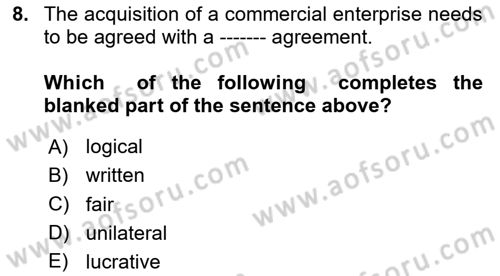 Business Law Dersi 2023 - 2024 Yılı (Vize) Ara Sınav Soruları 8. Soru
