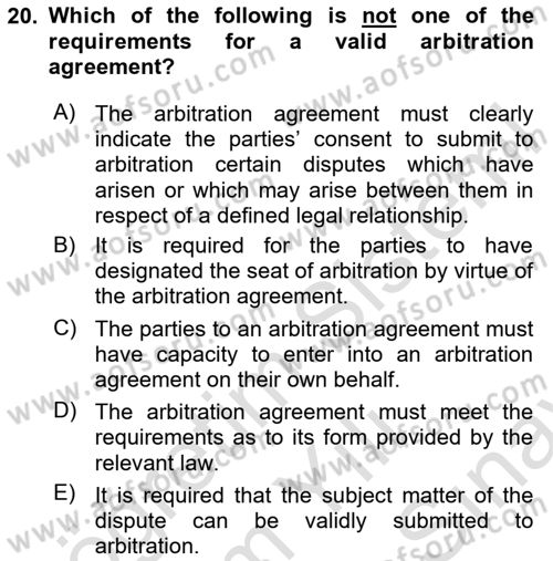 Business Law Dersi 2023 - 2024 Yılı (Final) Dönem Sonu Sınav Soruları 20. Soru