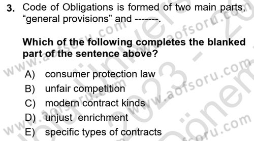 Business Law Dersi 2023 - 2024 Yılı (Final) Dönem Sonu Sınav Soruları 3. Soru