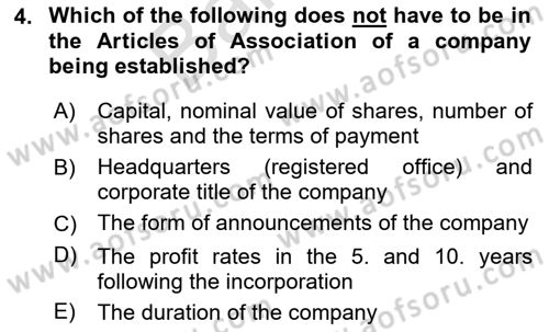 Business Law Dersi 2023 - 2024 Yılı (Final) Dönem Sonu Sınav Soruları 4. Soru