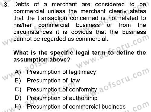 Business Law Dersi 2023 - 2024 Yılı Yaz Okulu Sınav Soruları 3. Soru