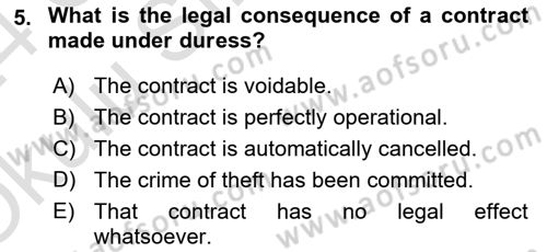 Business Law Dersi 2023 - 2024 Yılı Yaz Okulu Sınav Soruları 5. Soru