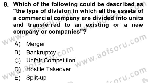 Business Law Dersi 2023 - 2024 Yılı Yaz Okulu Sınav Soruları 8. Soru