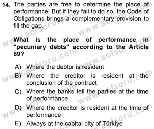 Business Law Dersi 2024 - 2025 Yılı (Vize) Ara Sınav Soruları 14. Soru